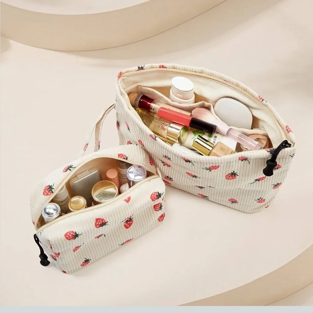 Strawberry Corduroy 3 piece Cosmetic Bags